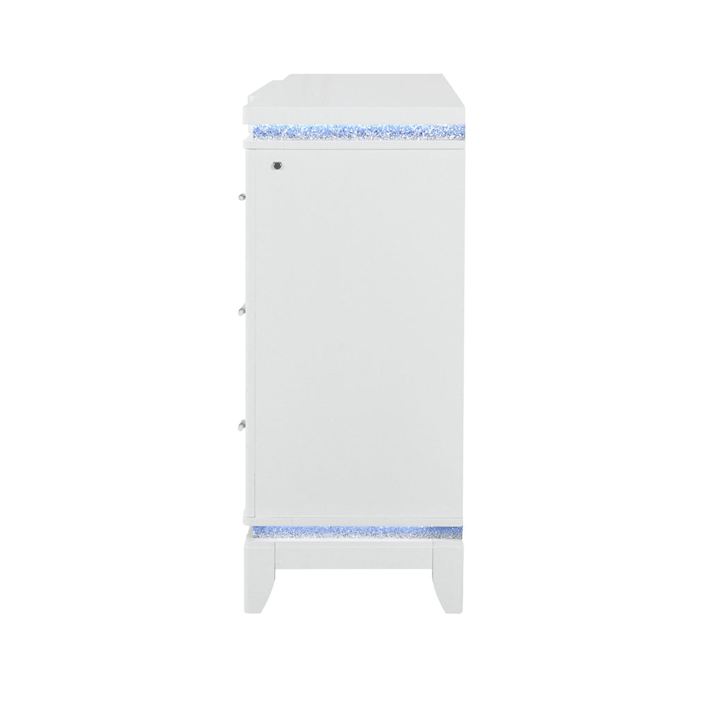 Adalid - Dresser With LED Light And Glittered Drawer Fronts - White