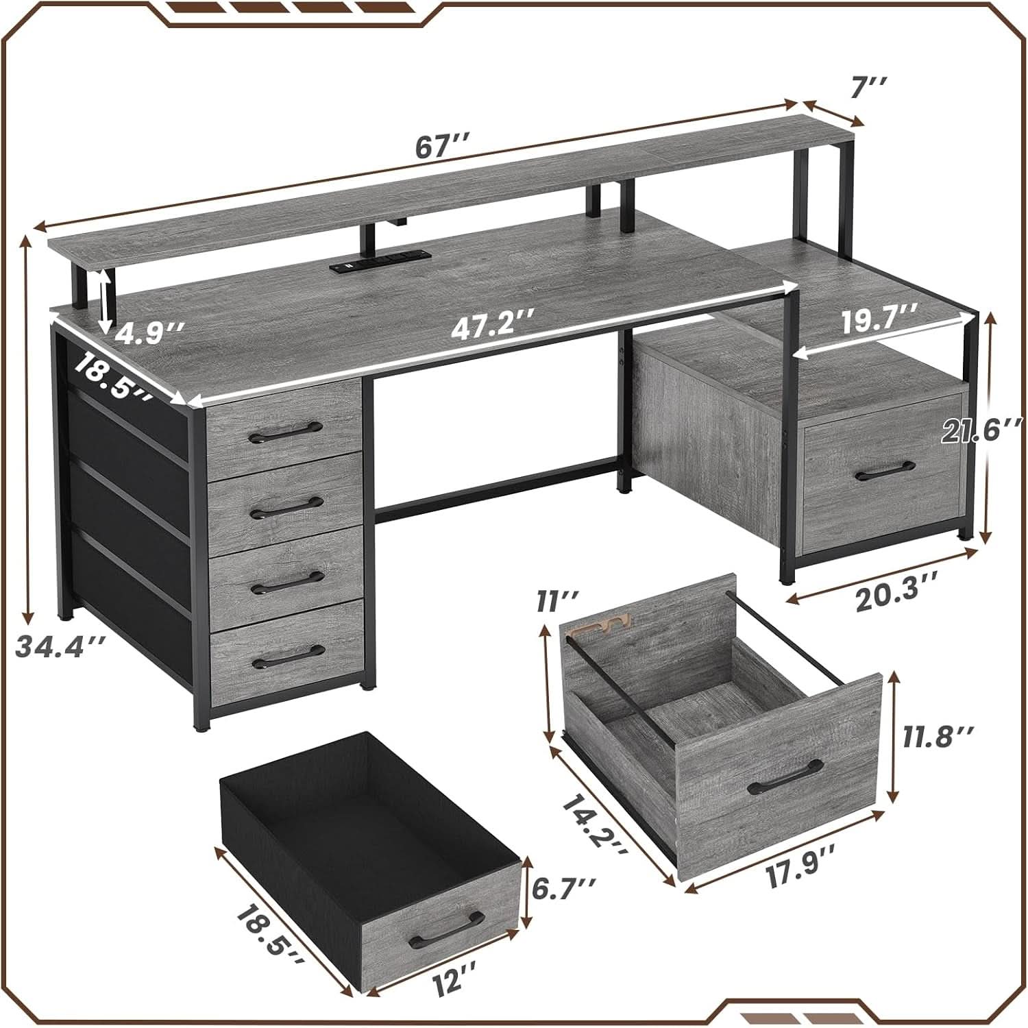 66 Inch Home Office Desk With File Drawer For Computer