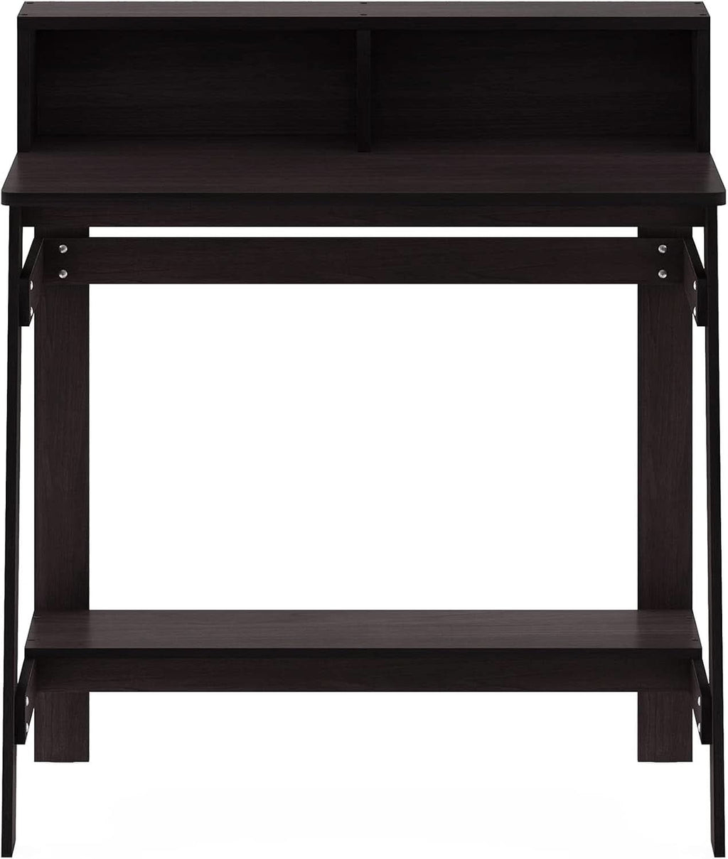 A Frame Computer Desk With Hutch In Dark Walnut Finish