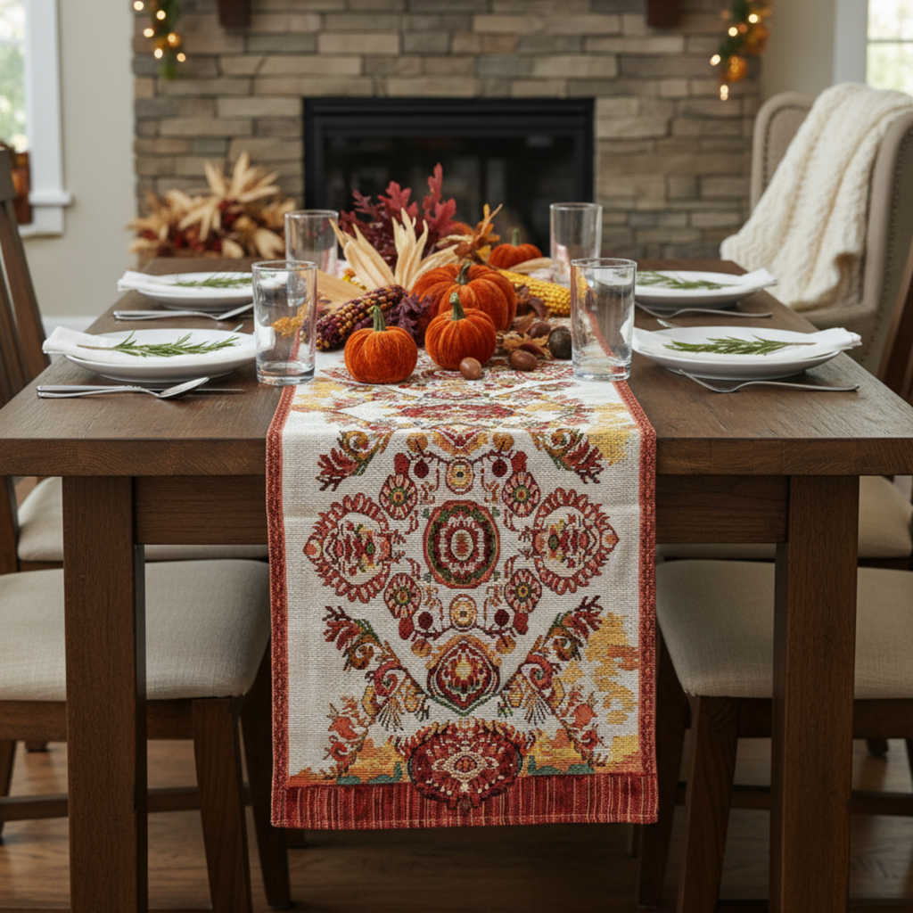 Tache Elegant Burgundy Ornate Paisley Woven Tapestry Table Runner (18194)