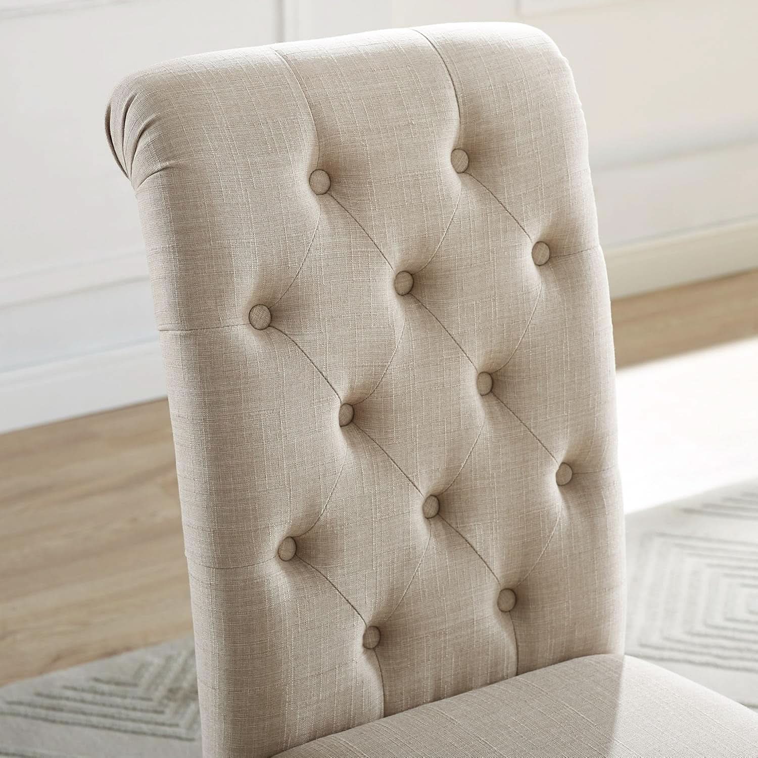 Tufted Solid Wood Dining Chairs Tan Set Of 2 Modern