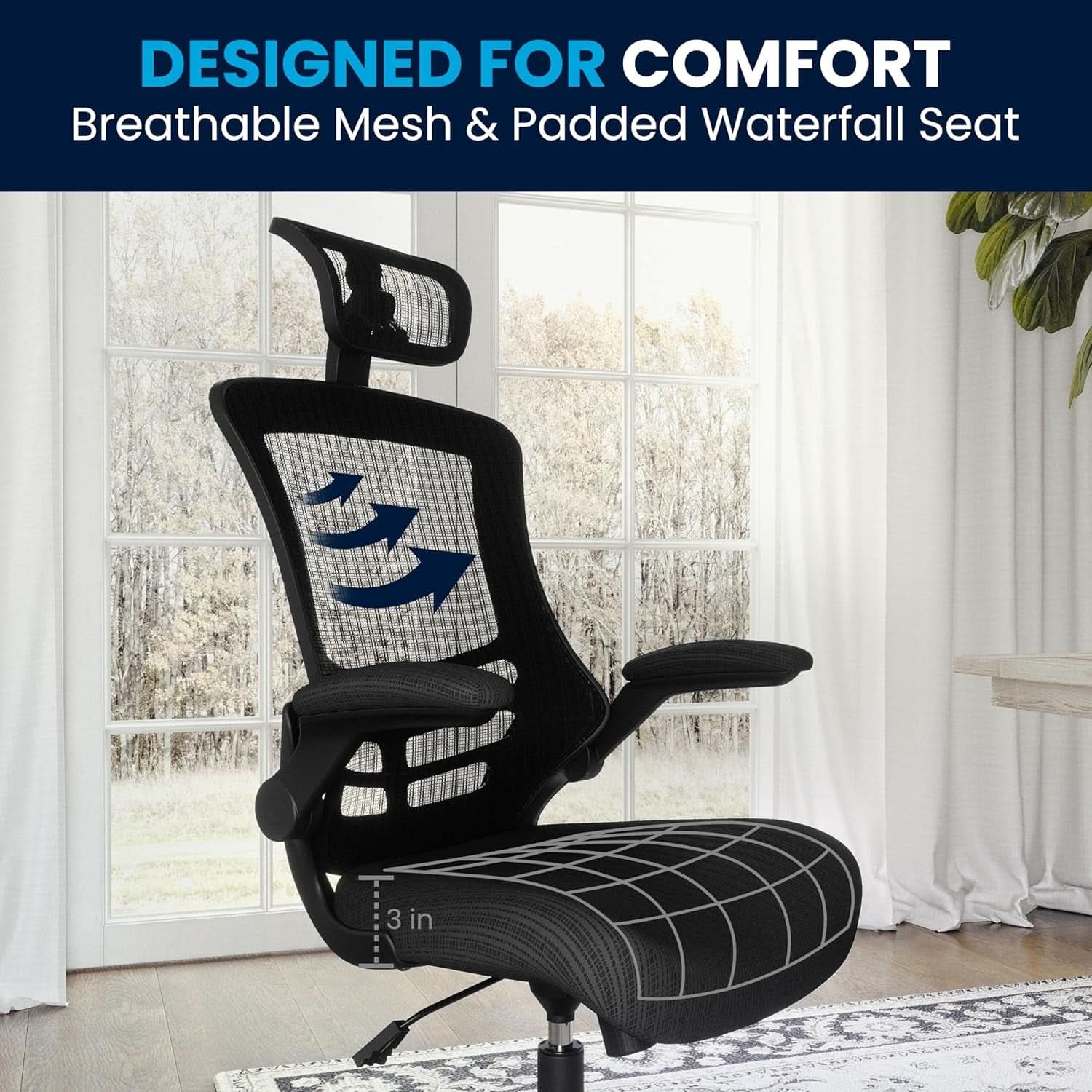 High Back Swivel Office Chair With Lumbar Support Black
