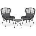 Cowan - Outdoor Wicker And Glass 3 Piece Chat Set With Cushions - Gray