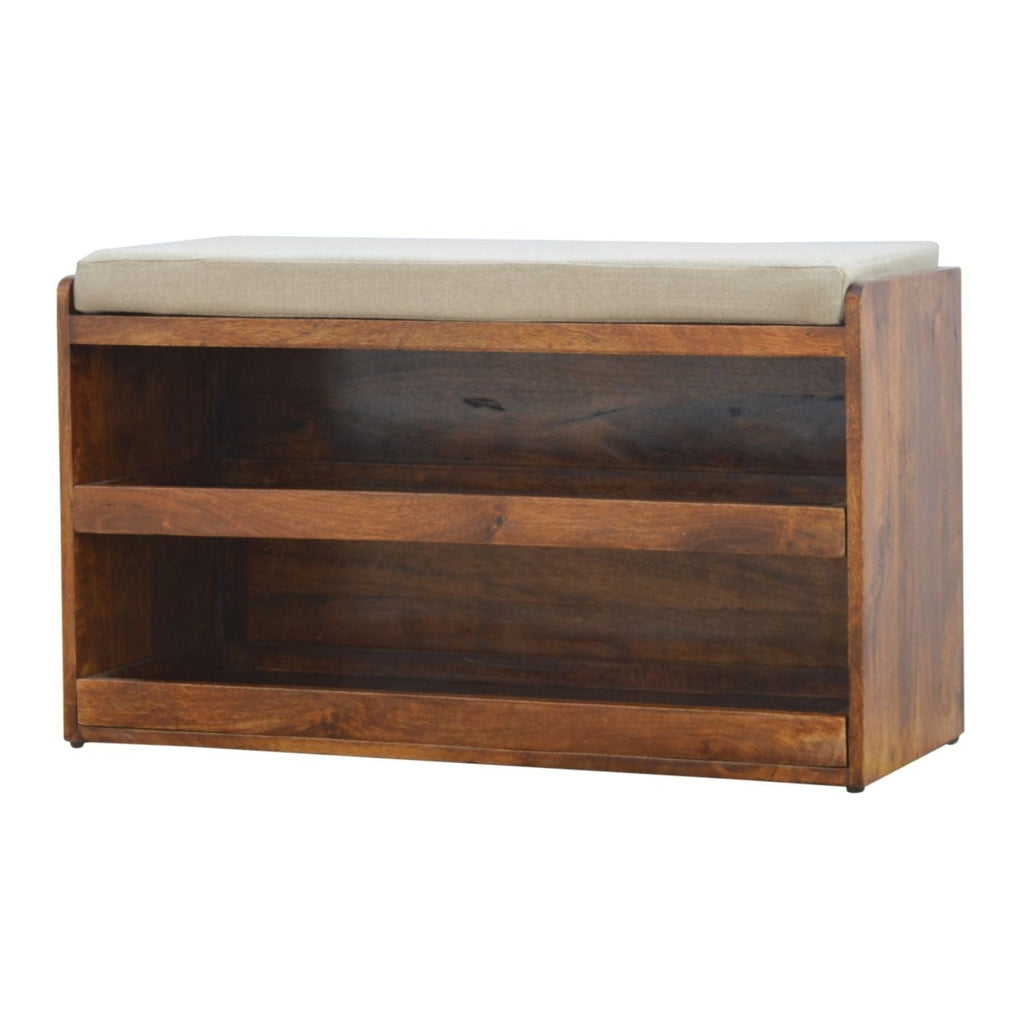 Pull Out Shoe Bench - Chestnut / Mud Linen