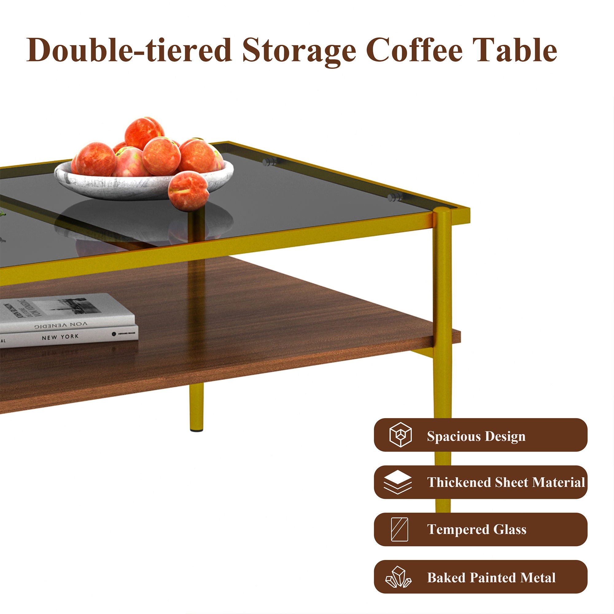Rectangle Coffee Table With Tempered Glass Top And Legs, Modern Table For Living Room