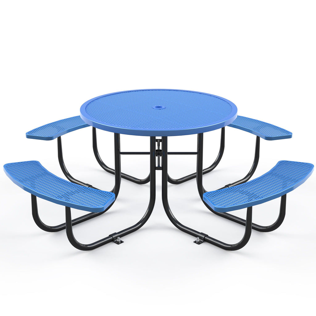 Round Outdoor Steel Picnic Table 46" With Umbrella Pole