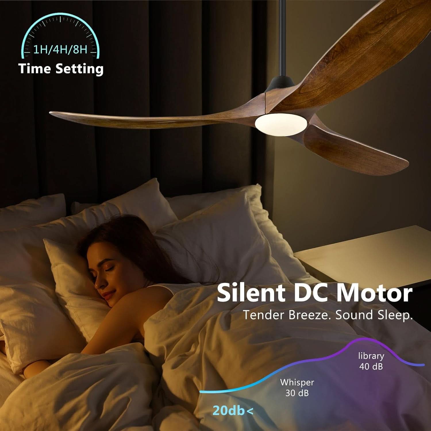 52 Inch Walnut Wood Ceiling Fan With Remote And Integrated Lights