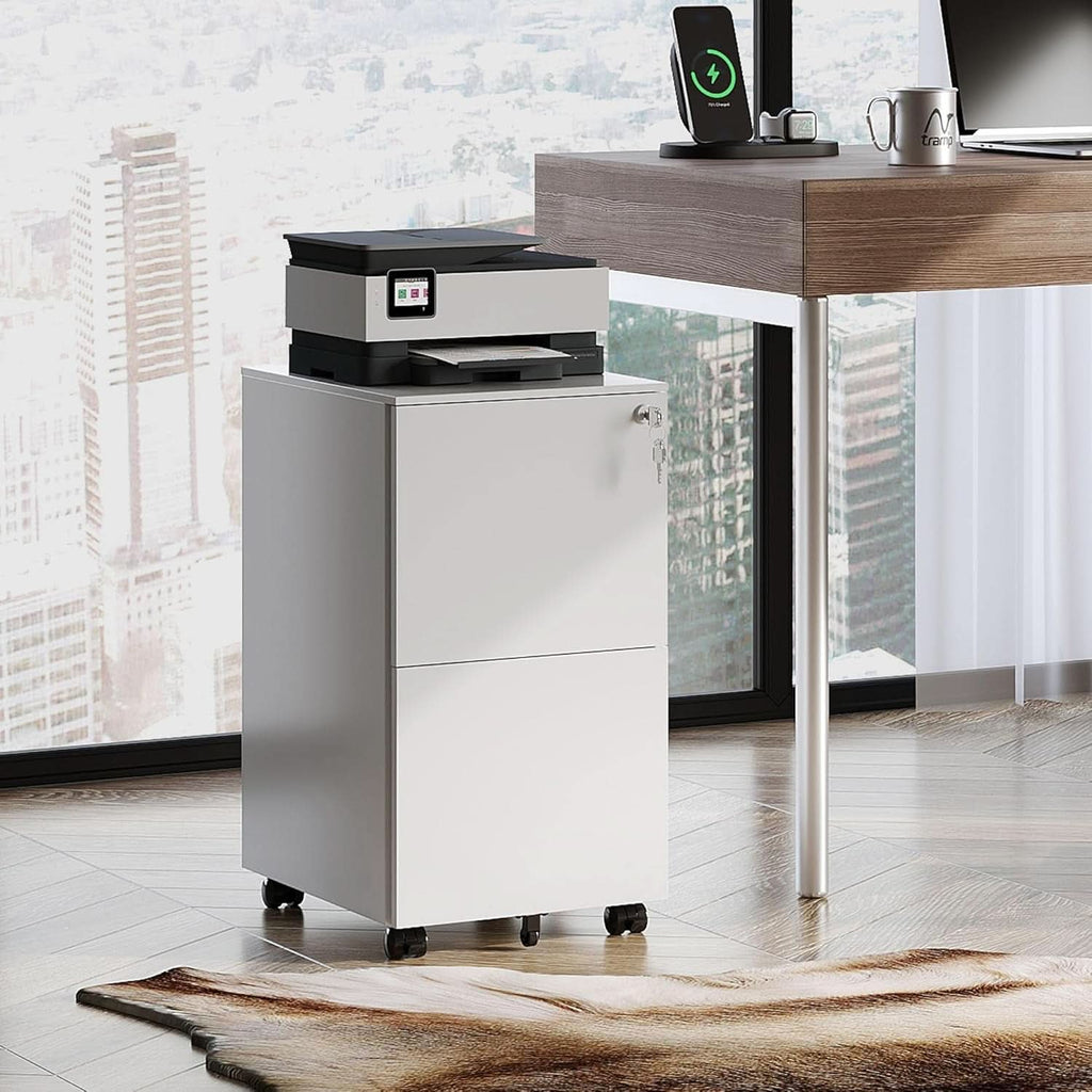Locking 2 Drawer File Cabinet For Home Office Metal Under Desk Fully Assembled With Smooth Full Extension Slides
