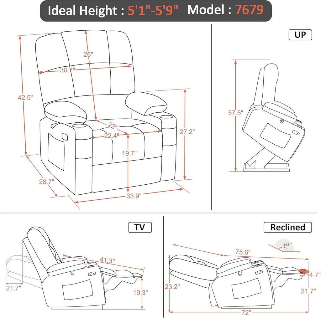 Dual Motor Power Lift Recliner Chair With Massage And Heat Beige Fabric Medium