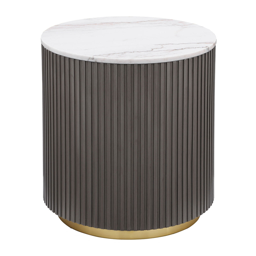 Jason Round White Marble Top Side End Table Charcoal