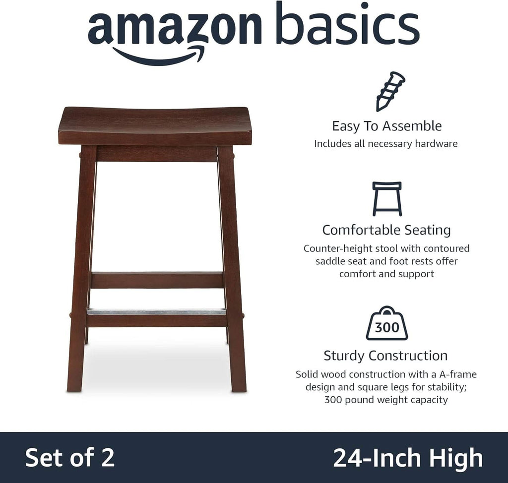 Walnut Saddle Seat Counter Stool 24 Inch Set Of 2 Stools