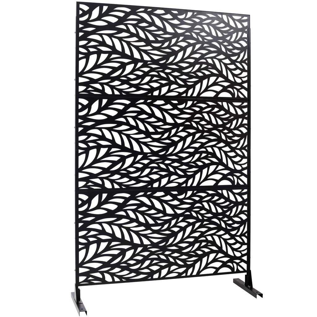 Outdoor & Indoor Privacy Screen Metal Privacy Screen, Freestanding Decorative Privacy Screen For Deck Balcony Patio - Black