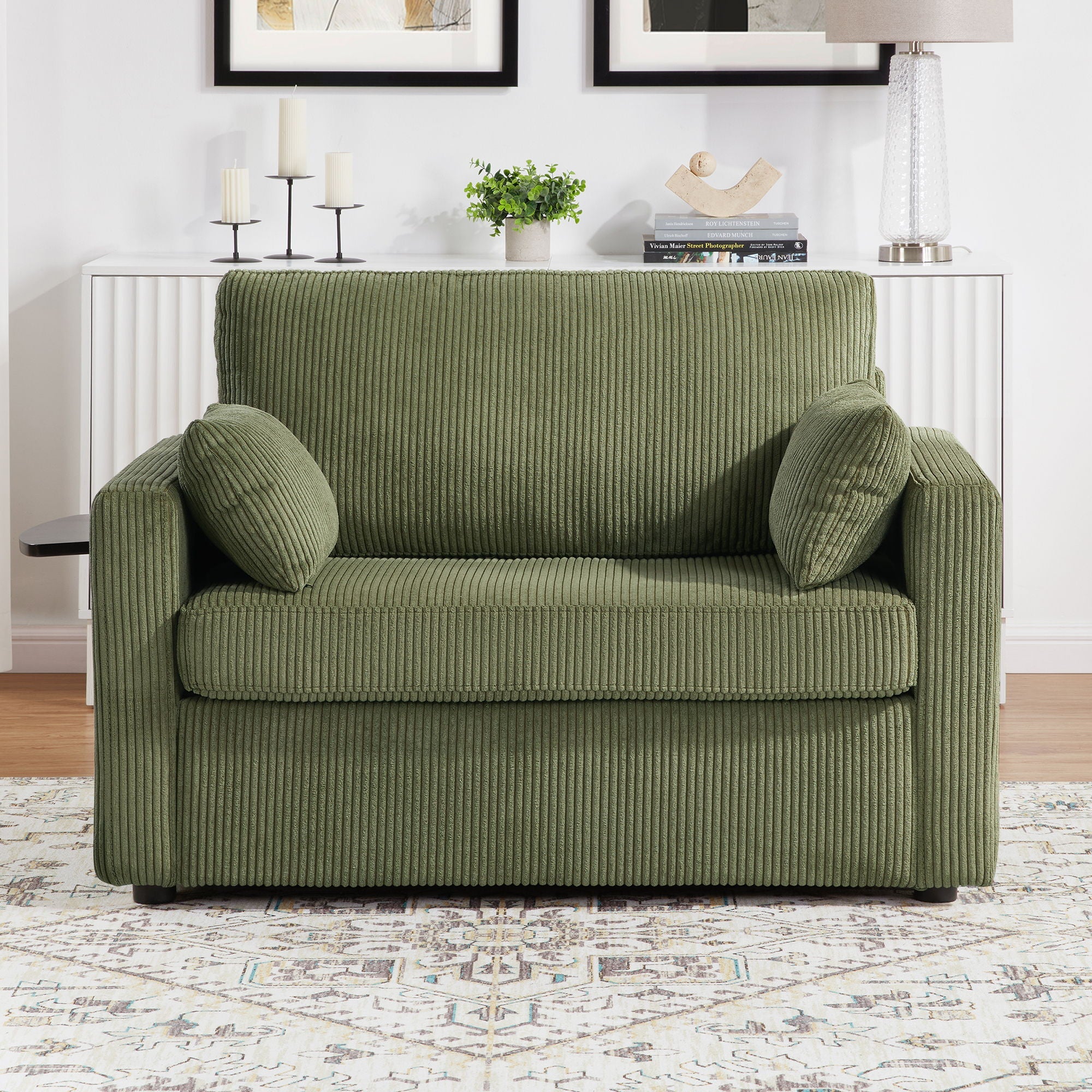Sleeper Sofa With Foldable Mattress, USB Ports, Side Table & Storage Pocket
