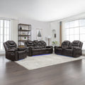 3 Pieces Recliner Sofa Sets Home Theater Seating Manual Recliner Chair & Center Console And LED Light Strip For Living Room - Brown