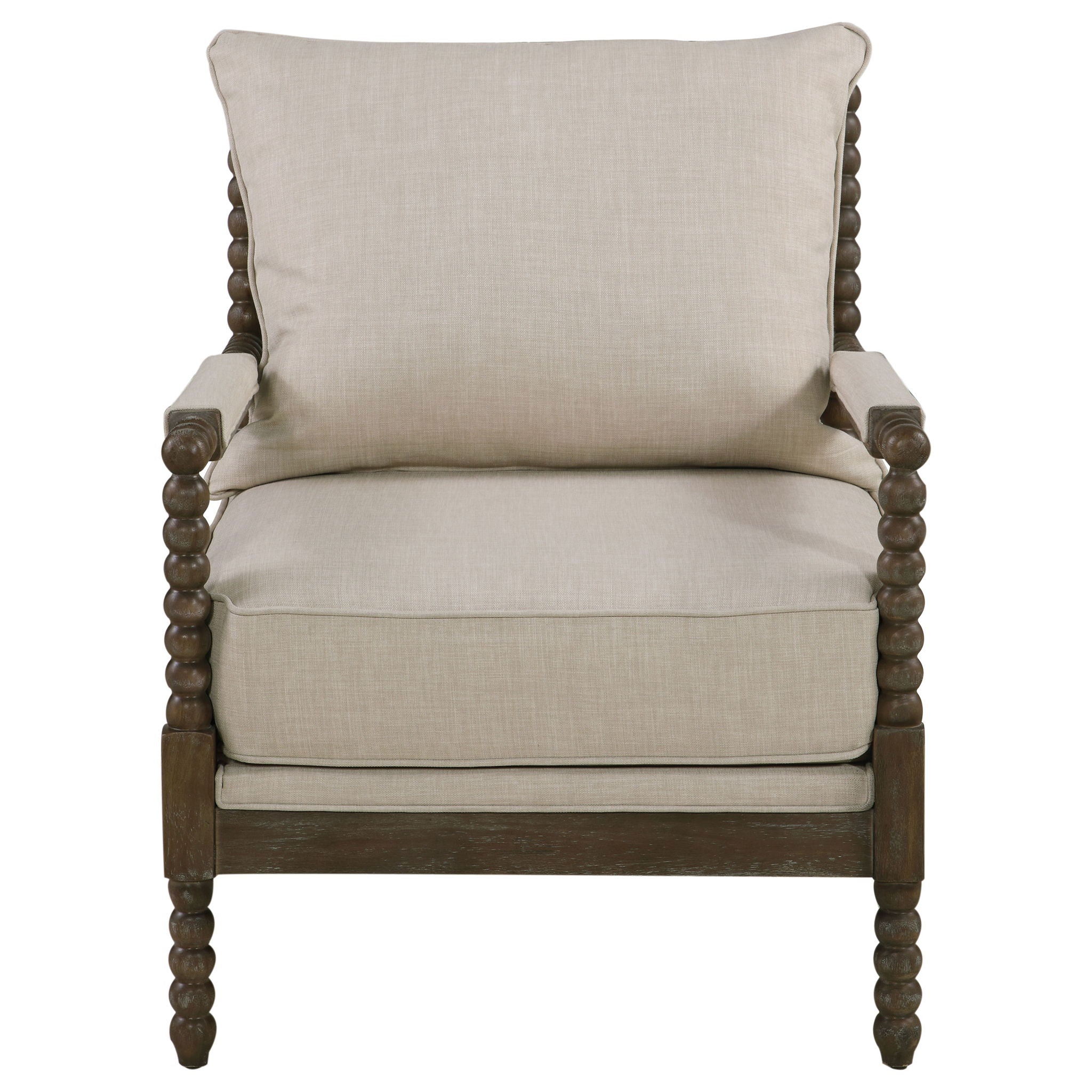 Blanchett Upholstered Bobbin Accent Chair Beige and Distressed Brown