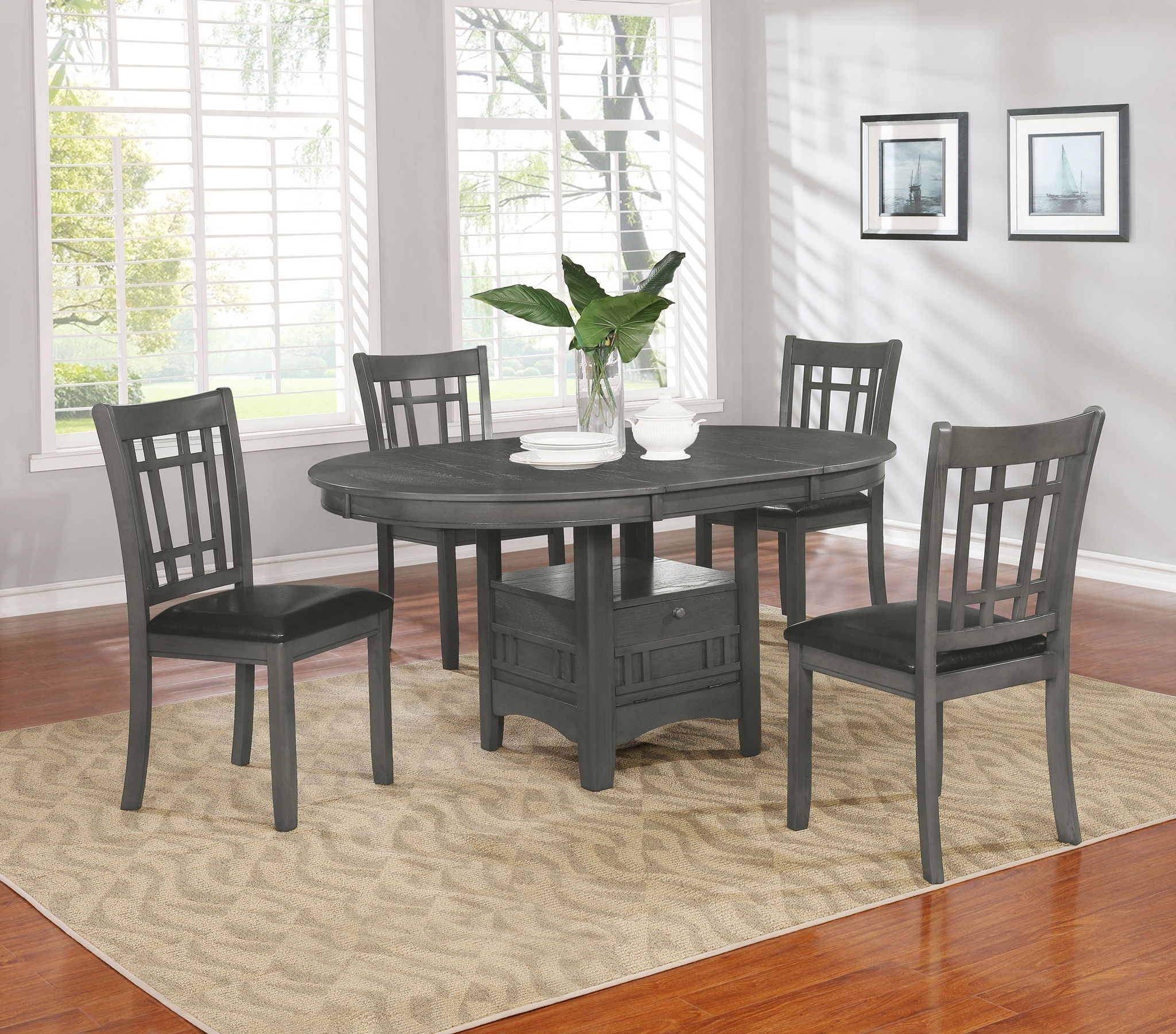 Lavon Oval 60-inch Wood Extension Leaf Dining Table Medium Grey