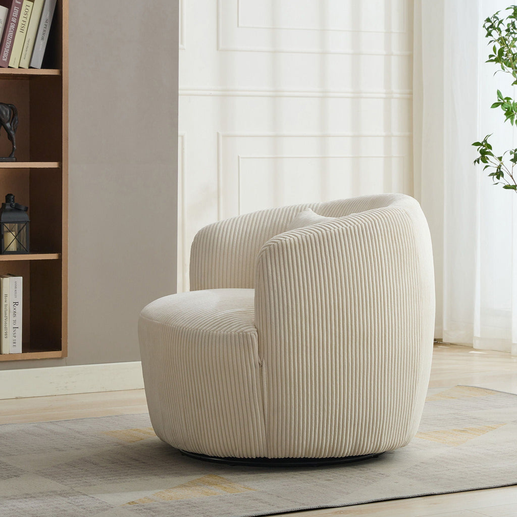 Wide Upholstered 360° Swivel Barrel Soft Chair With Pillow
