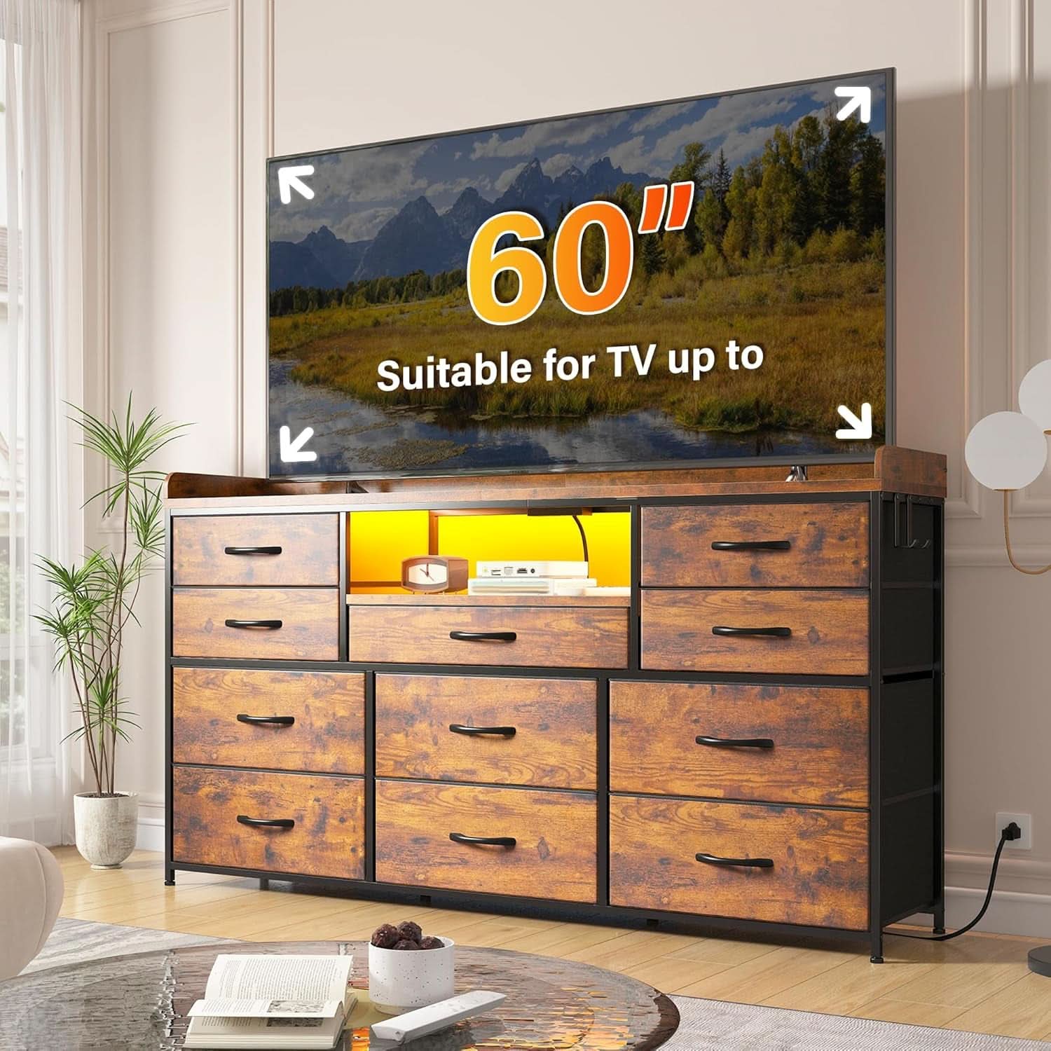 Dresser TV Stand 60 Inch Wide With 11 Drawers Unit