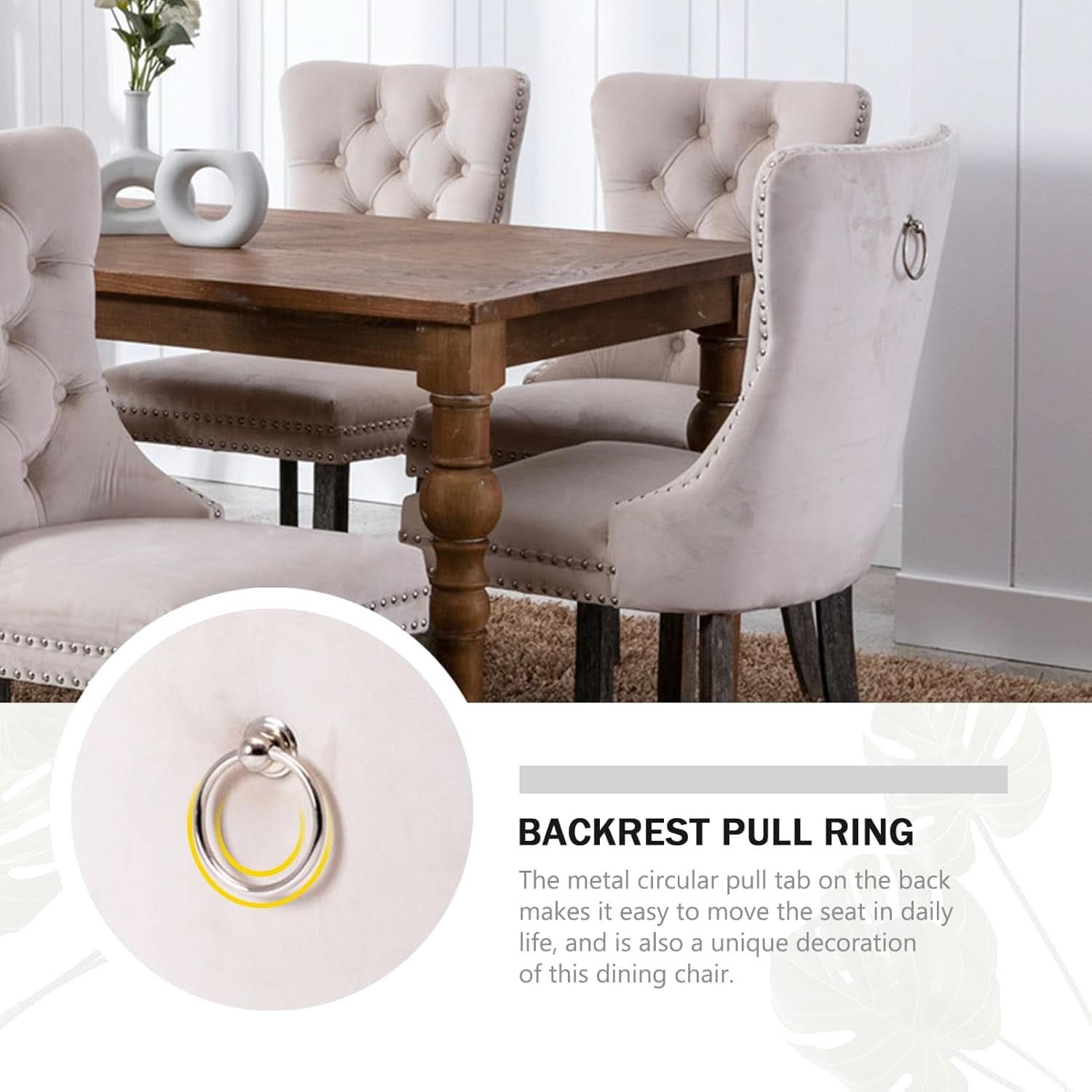 Velvet Dining Chairs Set Of 4 Beige With Ring Pull Trim