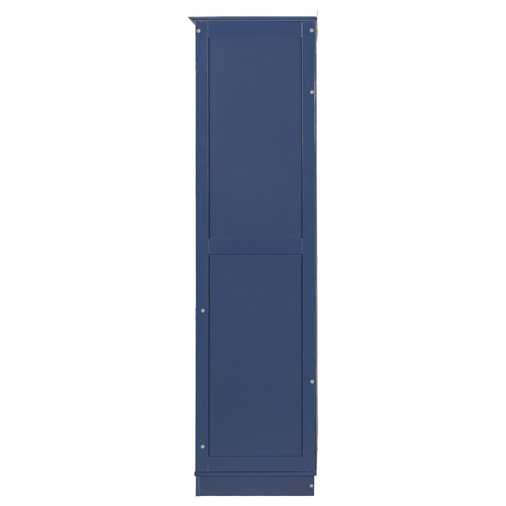 Kitchen Pantry, Freestanding Kitchen Storage Cabinet Display Cabinet With Glass Doors And 4 Built In Drawers For Living Room, Home Office - Blue