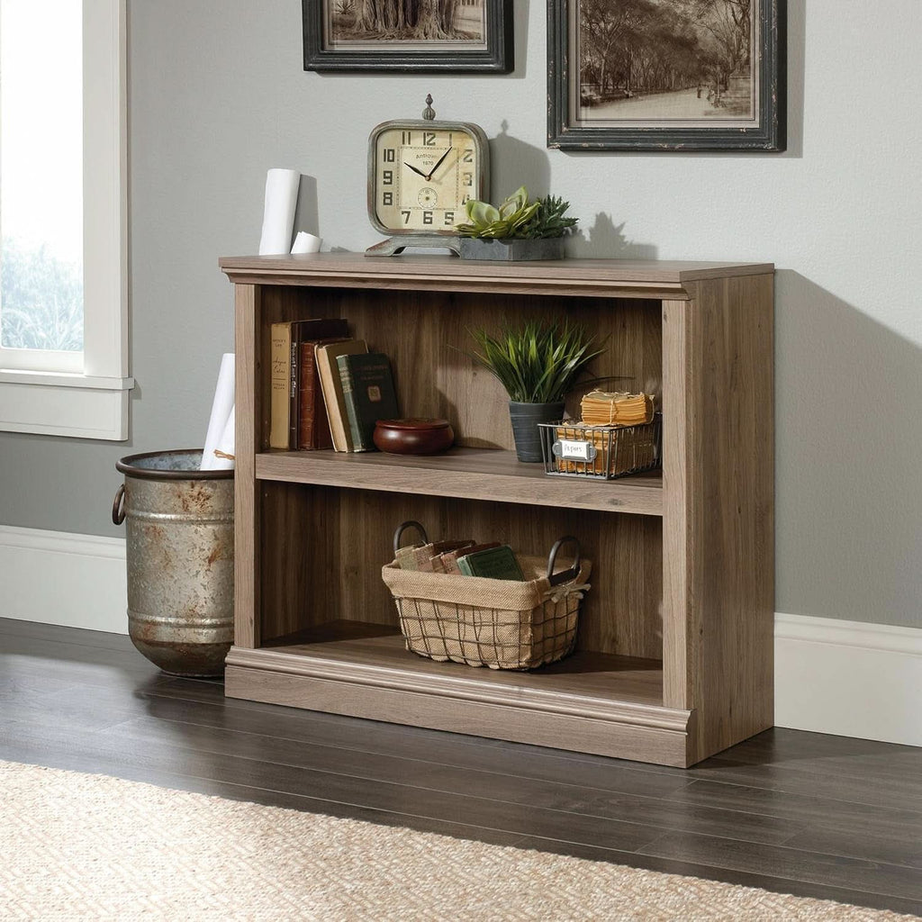 Two Tier Wooden Bookcase Salt Oak Multipurpose Bookshelf For Home Office And Living Room