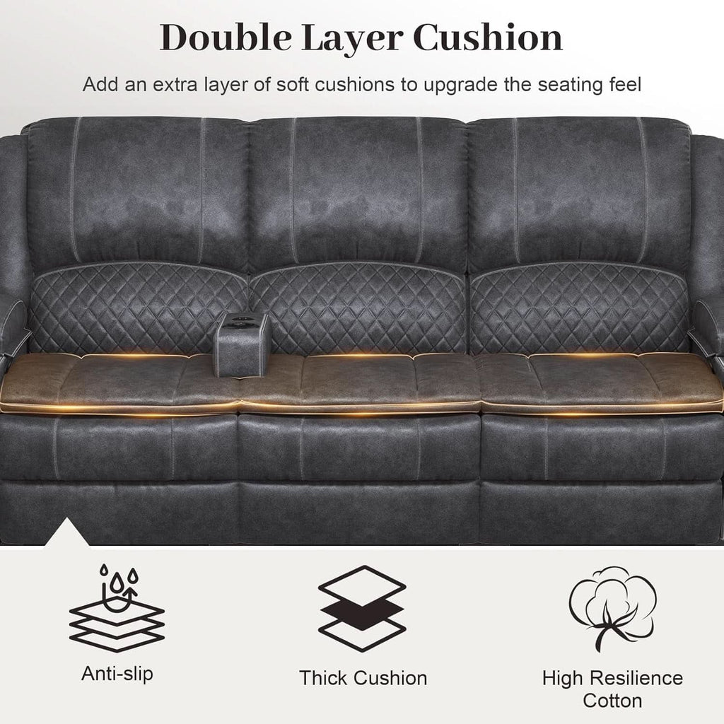 Grey 3 Seater Recliner Sofa Set With Removable Console For Living Room Comfort And Style
