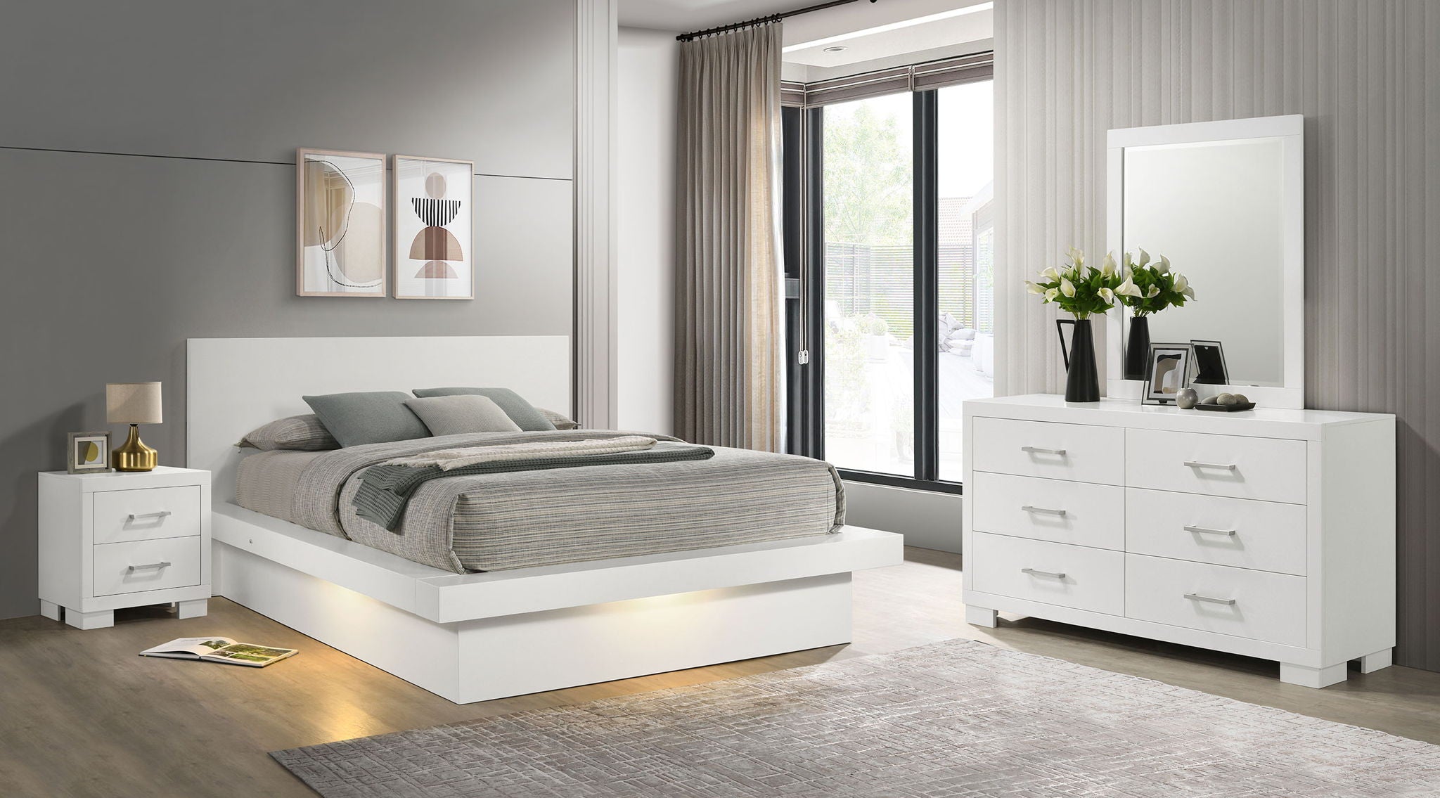 Jessica 4-piece Eastern King LED Bedroom Set Snow White