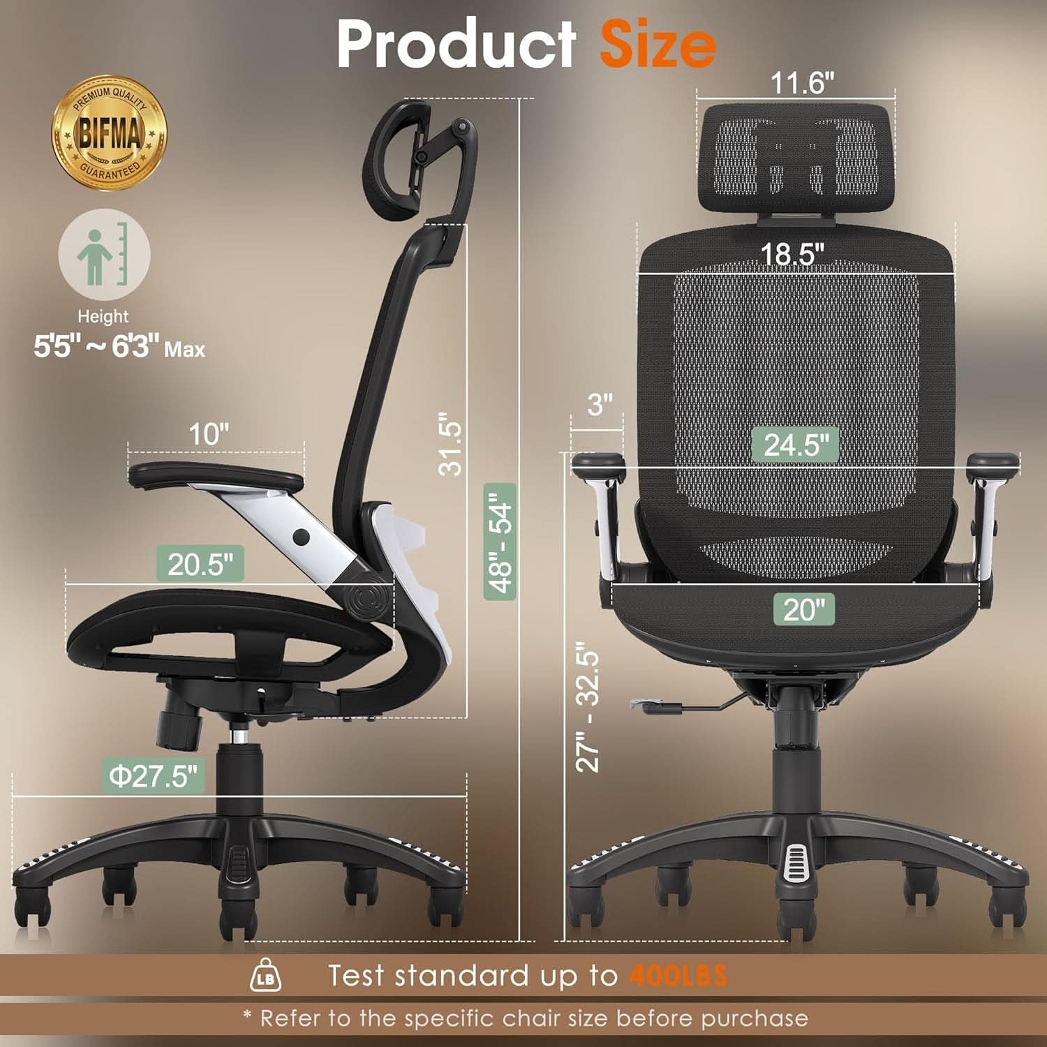 Big Tall Mesh Office Chair With Headrest And Tilt