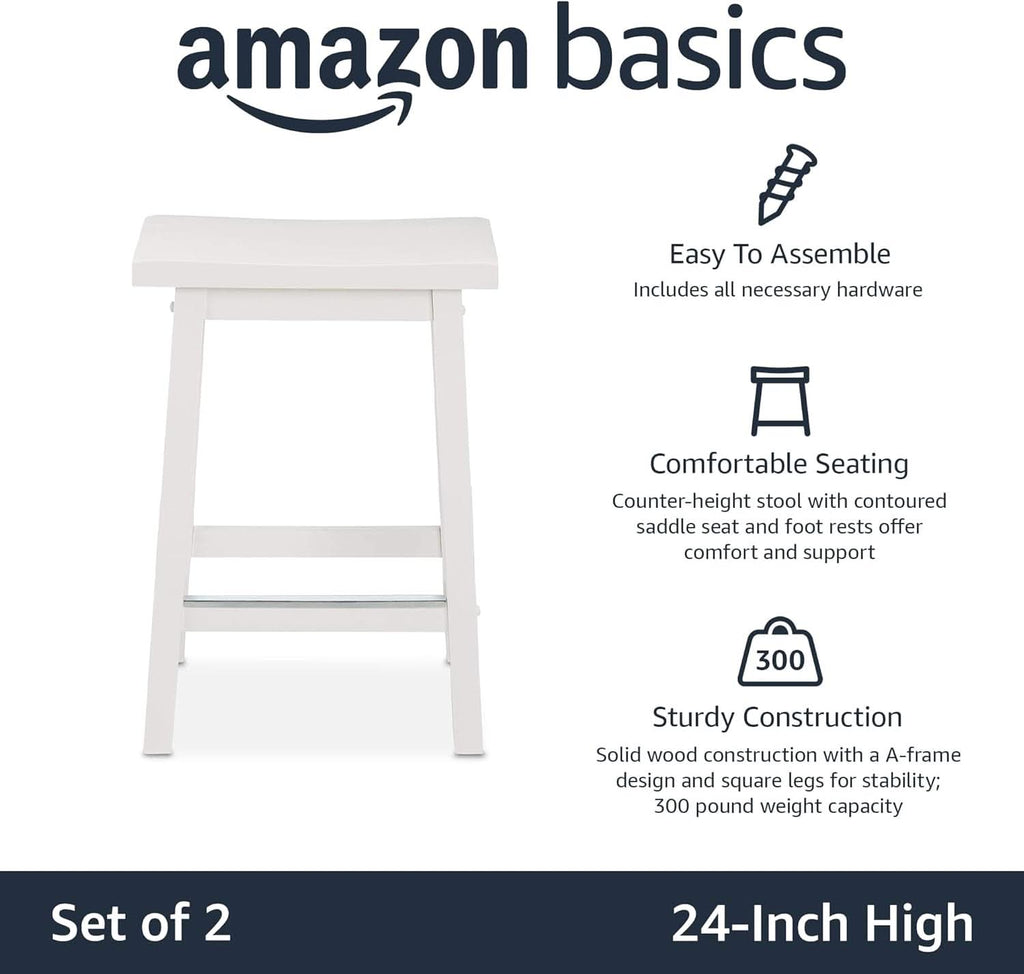 Solid Wood Saddle Seat Counter Height Bar Stool White 24 Inch Set Of 2