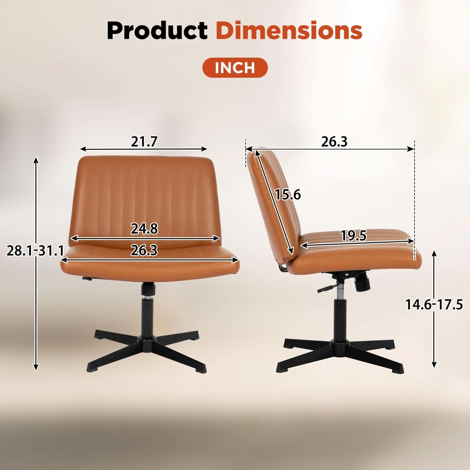 Criss Cross Armless Office Chair Height Adjustable Brown