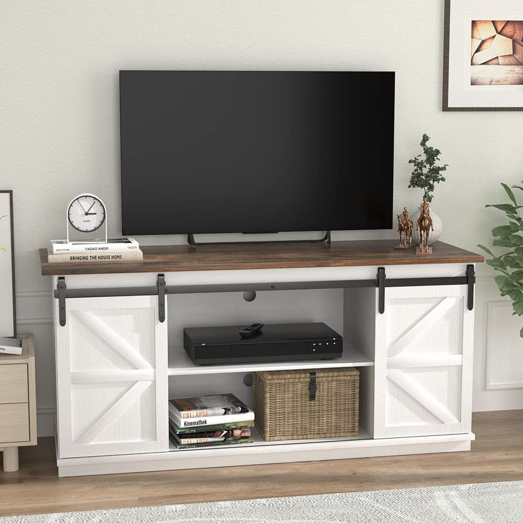 65 Inch Farmhouse TV Stand With Sliding Barn Doors