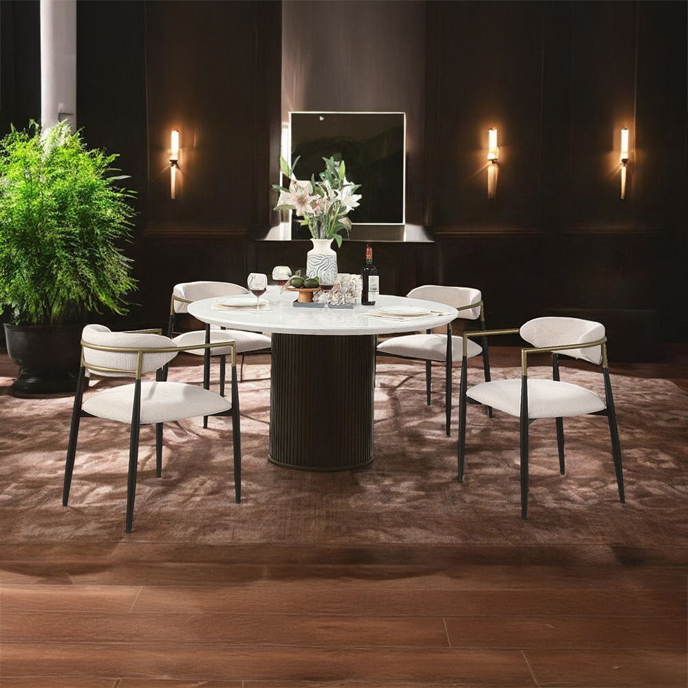 Jaramillo - Round Dining Table With Engineered Marble Top - Engineered Marble Top & Black
