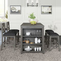 5 Pieces Counter Height Rustic Farmhouse Dining Room Wooden Bar Table Set With 2 Stools And 2 Chairs