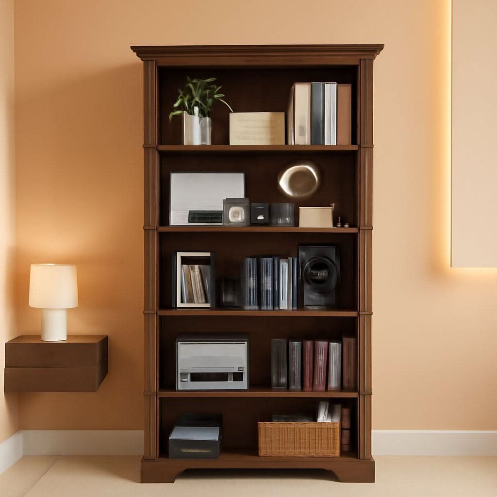 65-Inch Tall Brown Wooden Bookshelf With Five Tiers