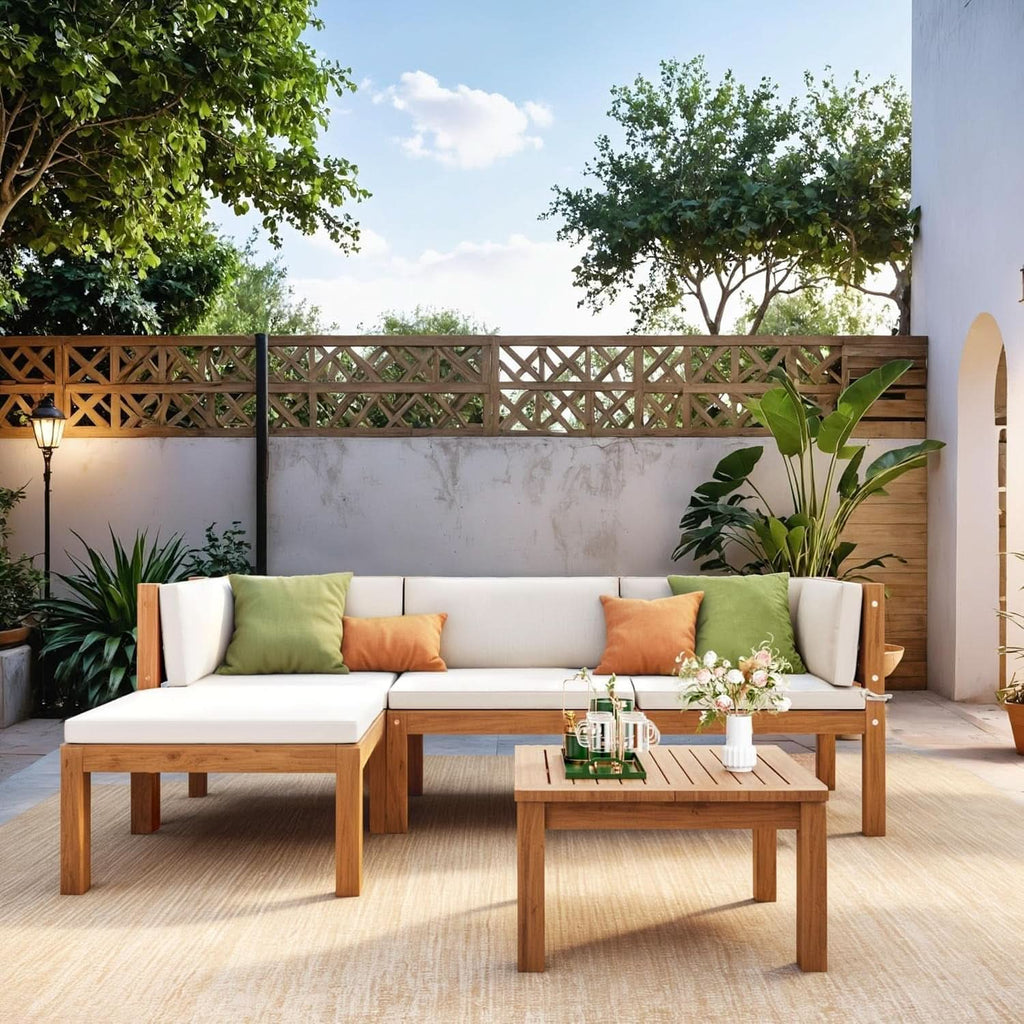 Acacia Wood Outdoor Sectional Sofa Set with Cushions