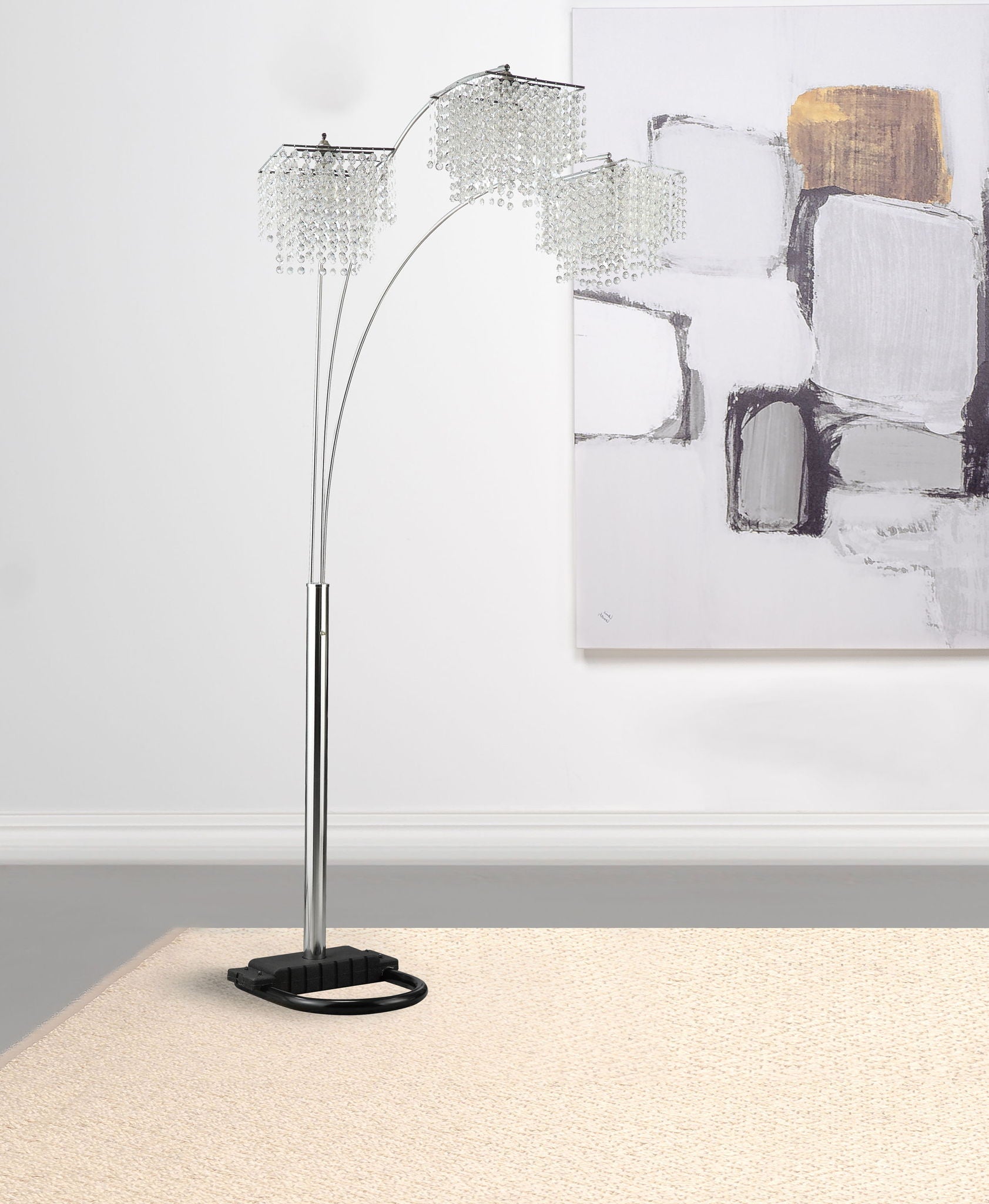 Miriam 90-inch Hanging Crystal Arc Floor Lamp Chrome