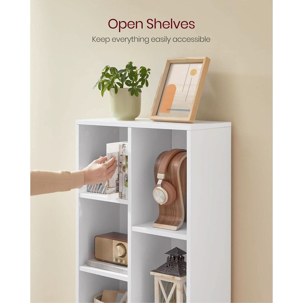 White 7 Compartment Bookcase Shelving Unit For Living Room And Home Office