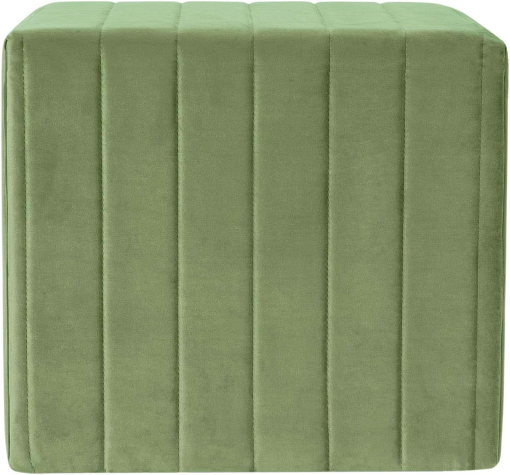 Green Velvety Tufted Ottoman Footstool 18.5 Inches