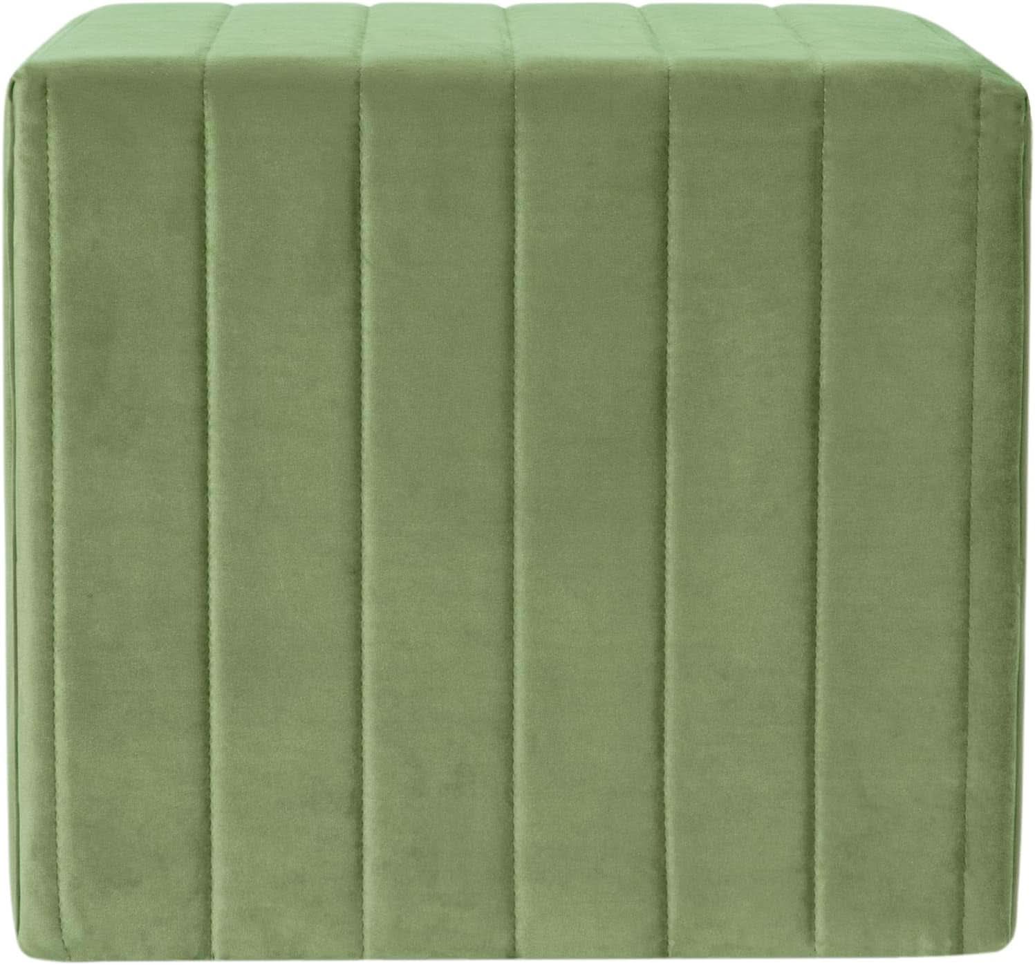 Green Velvety Tufted Ottoman Footstool 18.5 Inches