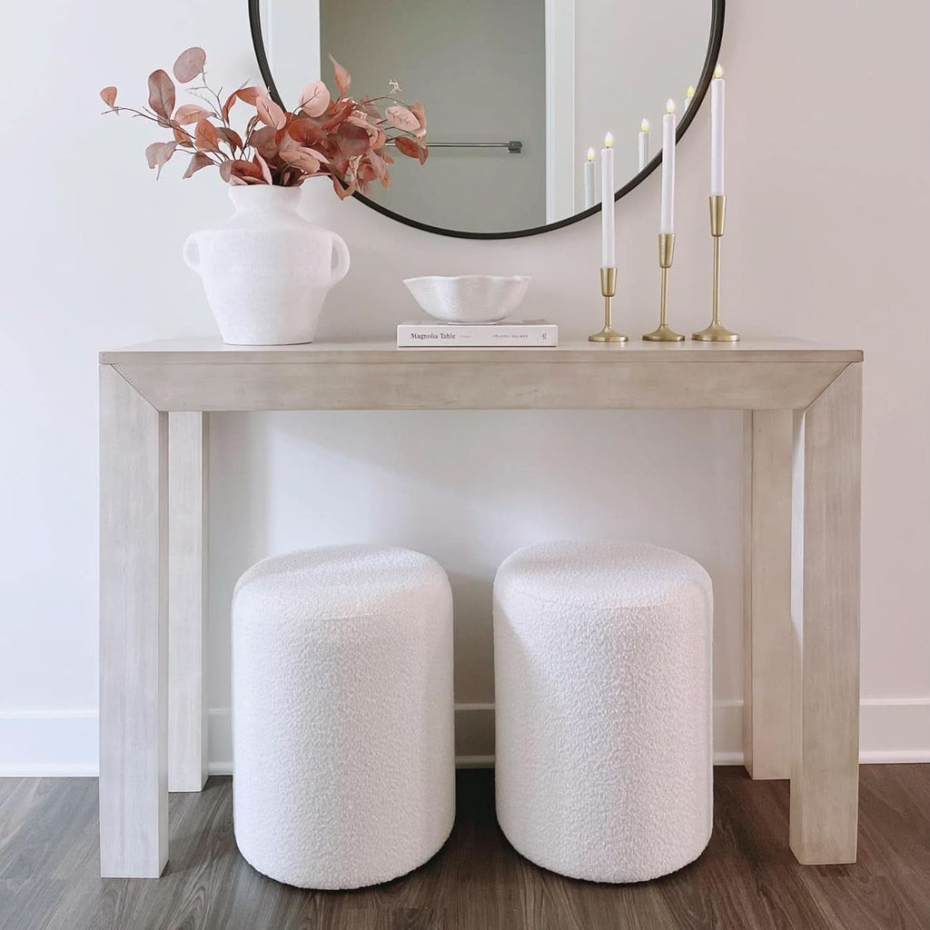 Round Velveteen Upholstered Ottoman With Padded Seat