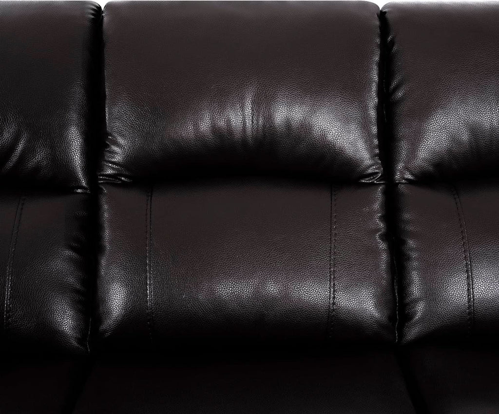 Espresso Leather Sofa Set With Manual Recliner For Living Room