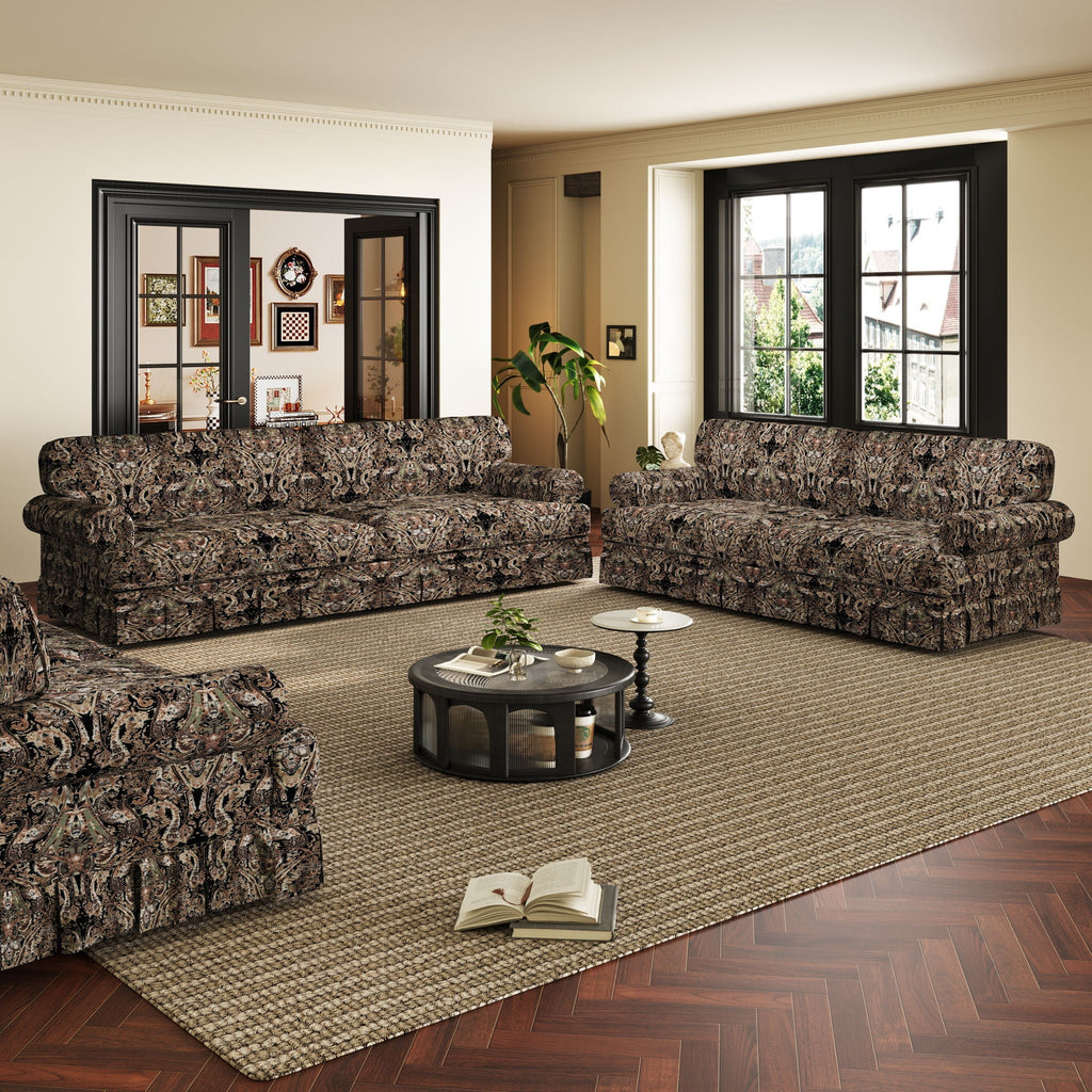 Luxuriously Comfortable Cloud Couch Sofa With Elegant Rolled Arms & Pleated Skirt Design
