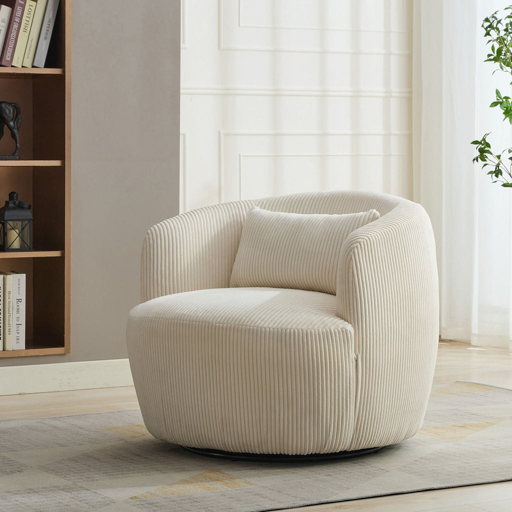 Wide Upholstered 360° Swivel Barrel Soft Chair With Pillow