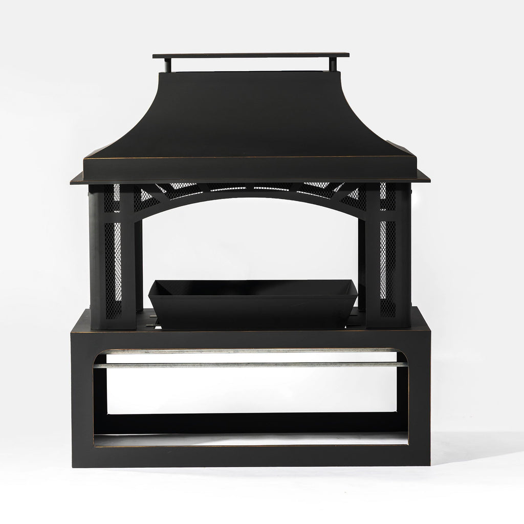 Fireplace, 50000 Btu Fire Pit, Wood Burning Chimney For Outside - Black