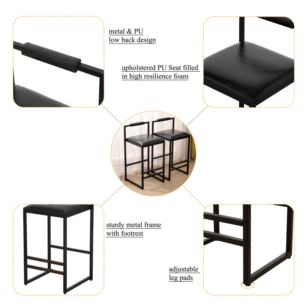 Elegant Bar Stool Set With Backrest And Footrest, Counter Height (Set of 2)