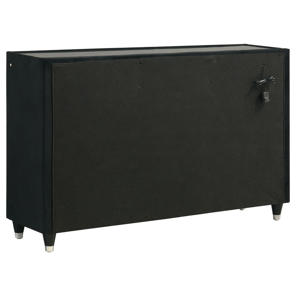 Ravenne 6-drawer Velvet Upholstered LED Dresser Cabinet Black