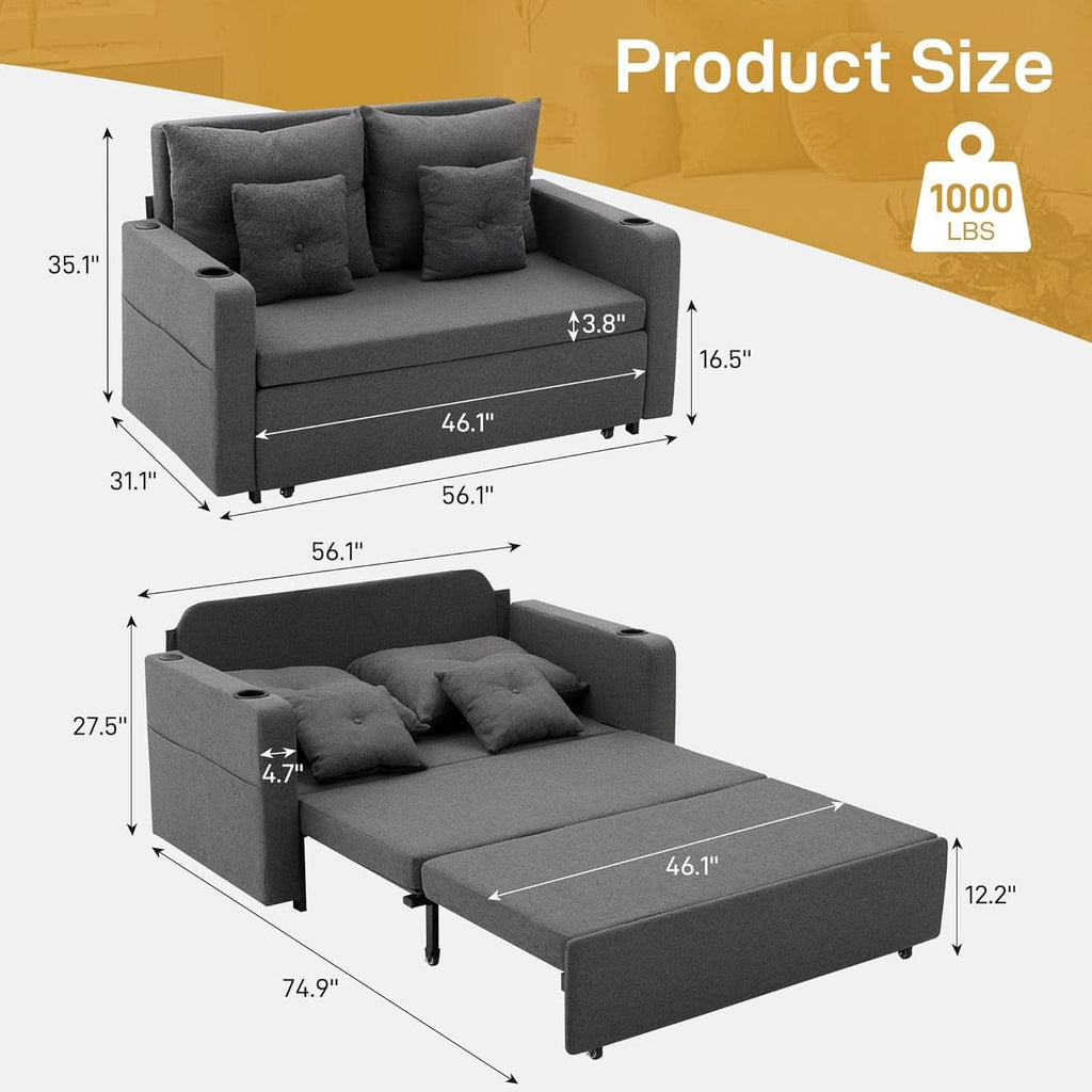 3 in 1 Convertible Sofa Bed with Storage and USB