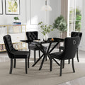 BlackGlassDiningSetForFourTuftedChairsWithNonSlipFeet