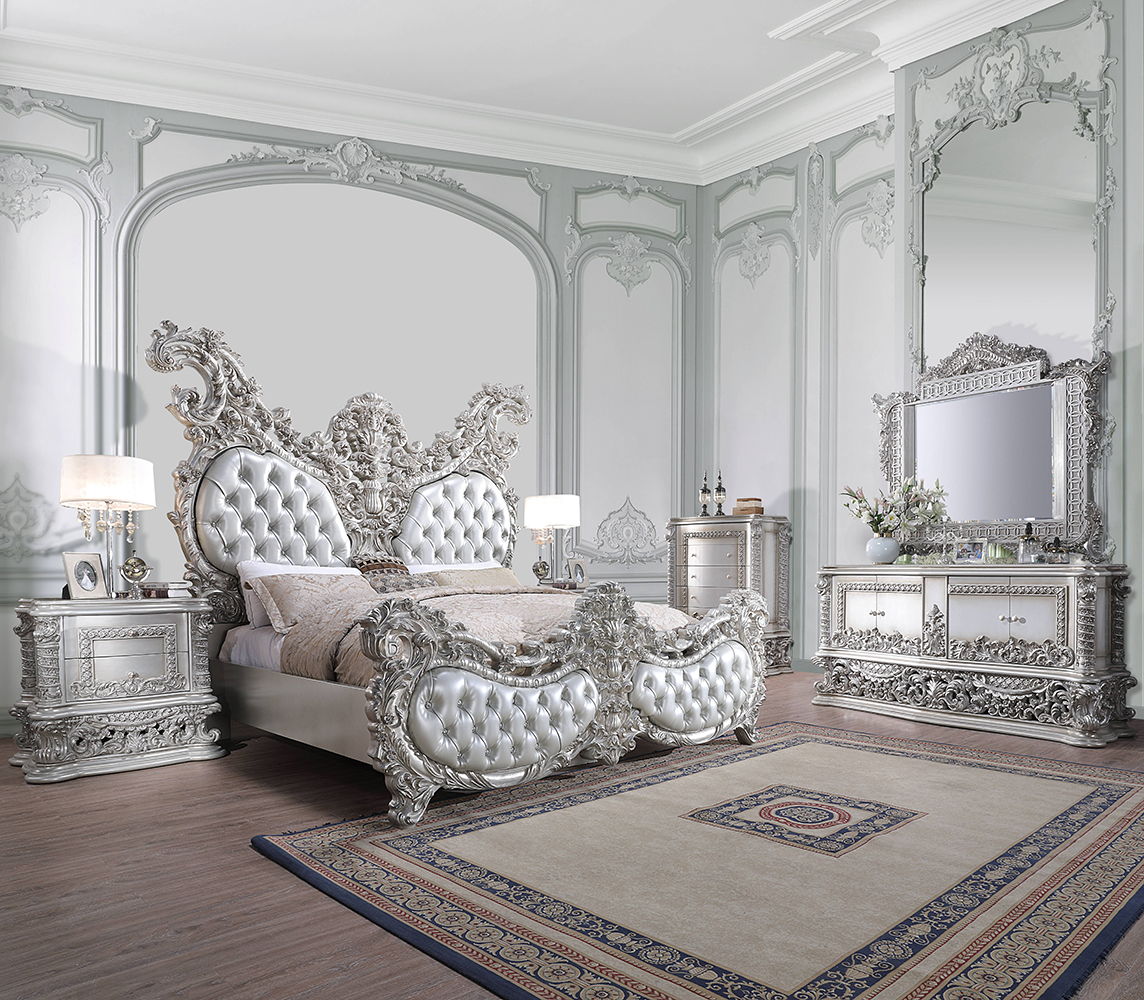 Valkyrie - Eastern King Bed - Synthetic Leather & Antique Platinum