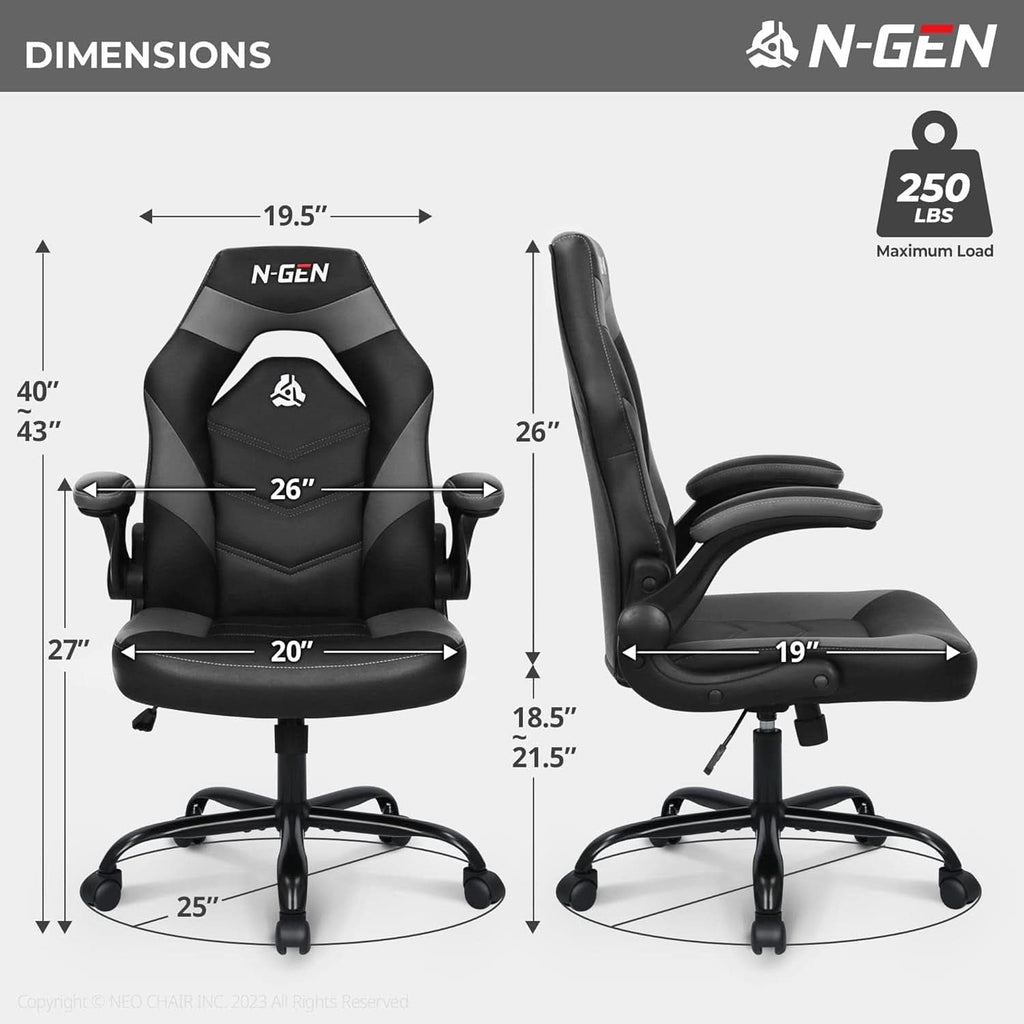 N-GEN Ergonomic Gaming Chair With Lumbar Support Gray PU Leather